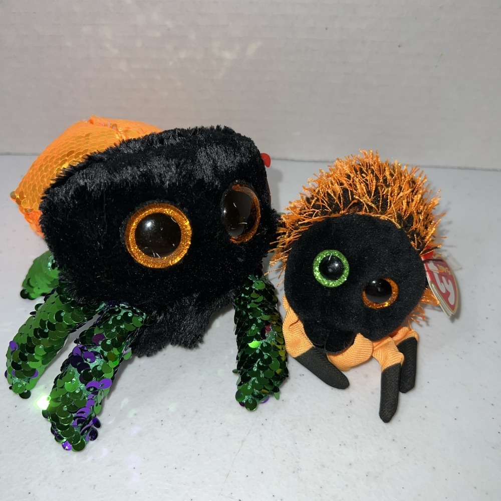 TY Halloween Flippables GLINT Spider 6" Beanie Boos Sequin & CREEPY Teeny Ty 4"